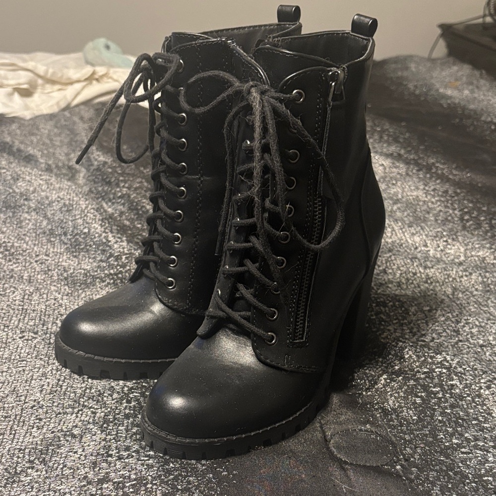 Black Lace-Up Ankle Boots